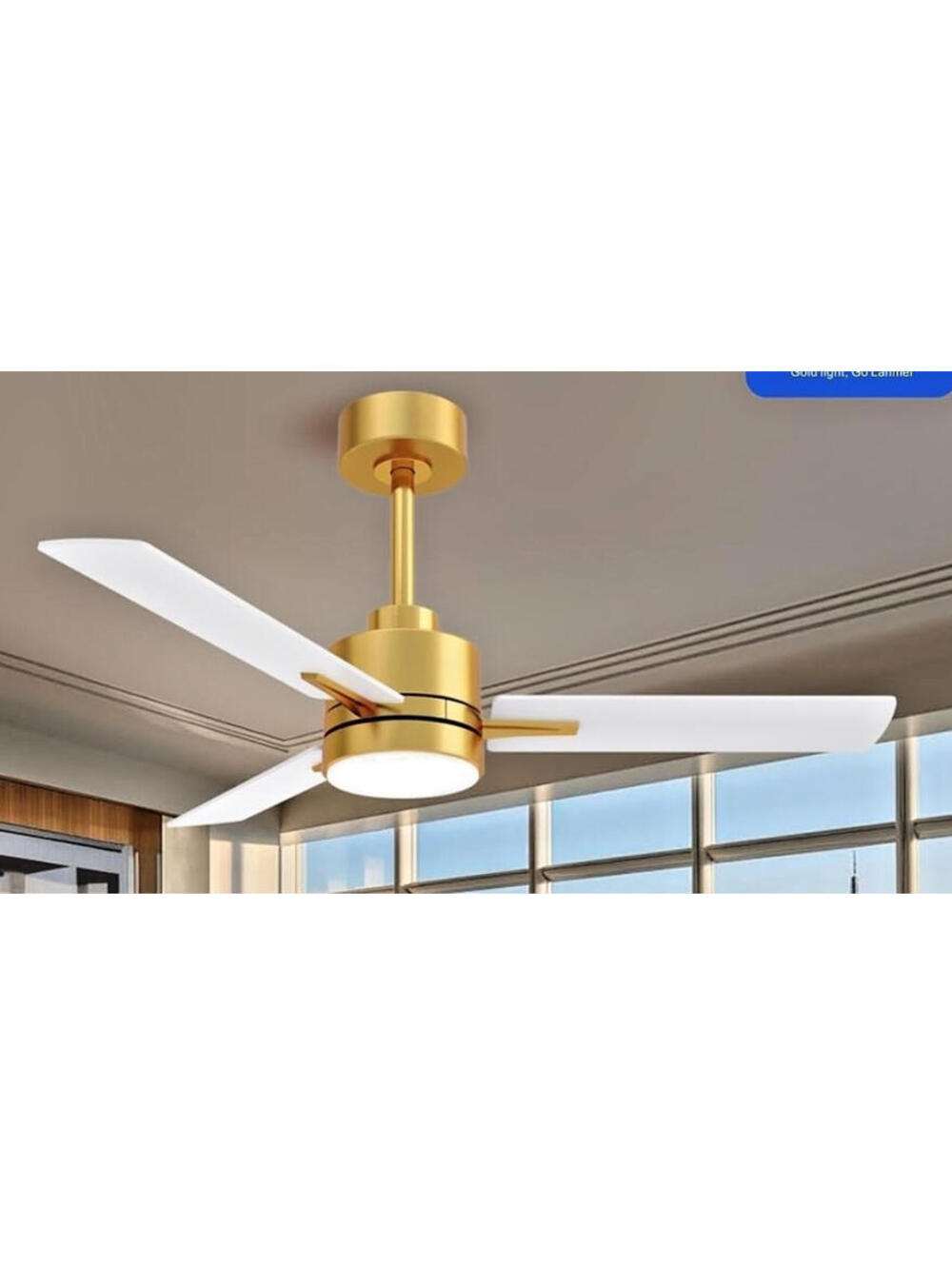New Lanmel Gold Tone and White Ceiling Fan with Light and Remote FL-42-02GT